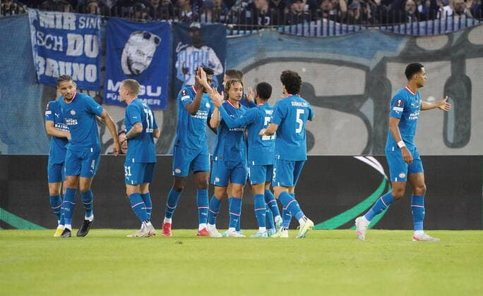 Photo Manuel Geisser 06 10 2022 stadium Letzigrund football season 2022 2023 Europa League group stage FC Zuerich PSV Eindhoven picture goal celebration PSV Eindhoven