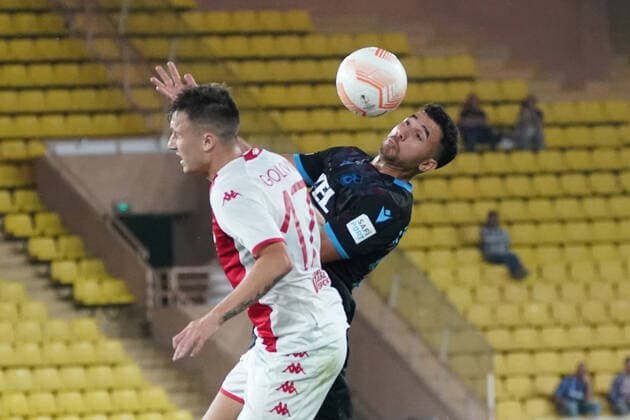 Aleksandr Golovin (AS Monaco) - Trezeguet (Trabzonspor) FOOTBALL : AS Monaco vs Trabzonspor - Ligue Europa - Phase de groupe - Monaco - 06 10 2022 NorbertScanella Panoramic 