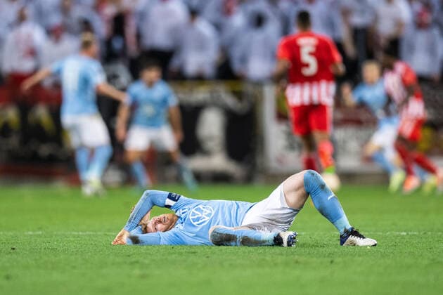 221006 Anders Christiansen of Malmö FF in pain during the UEFA Europa League match between Malmö FF and Union Berlin on October 6, 2022 in Malmö Photo Petter Arvidson BILDBYRAN code PA PA0409 football football soccer fotball uefa europa league malmö ff union berlin bbeng injury,  Copyright: PETTERxARVIDSON BB221006PA139