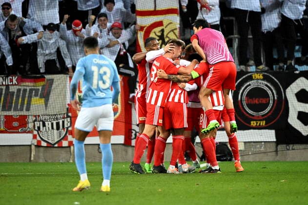 MALMÖ 20221006 Union Berlin celebrates 1 0 in the 68th minute of the match during Thursdays football match in the Europa League, group D, between Malmö FF and FC Union Berlin at Eleda Stadium New Malmö Stadion Malmö Sweden FOOTBALL x50090x,  Copyright: xJohanxNilsson TTx EUROPA LEAGUE MALMÖ FF-UNION BERLIN
