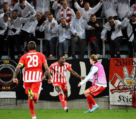 MALMÖ 20221006 Union Berlins Sheraldo Becker celebrates after scoring 1 0 in the 68th minute of Thursdays Europa League, Group D soccer match between Malmö FF and FC Union Berlin at Eleda Stadium New Malmö Stadion Malmö Sweden FOOTBALL x50090x,  Copyright: xJohanxNilsson TTx EUROPA LEAGUE MALMÖ FF-UNION BERLIN