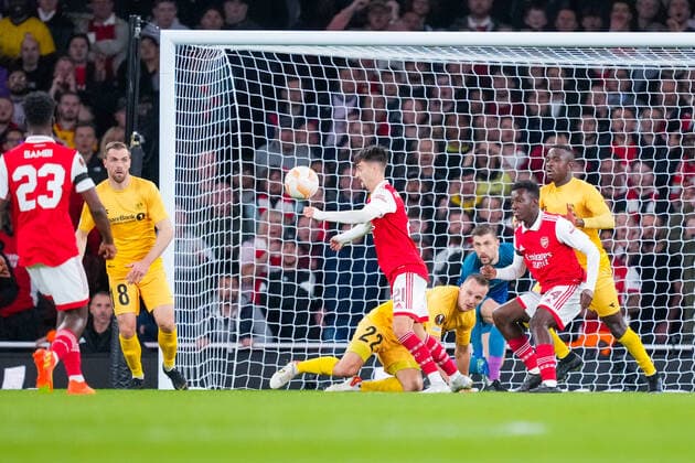 UEFA Europa League 2022 2023 Arsenal Bodo Glimt London, England 20221006 Arsenals Fabio Vieira in the middle and Marius Lode in the back during the Europa League group stage match between Arsenal and Bodo Glimt at the Emirates Stadium Photo Beate Oma Dahle NTB London England  Copyright: xBeatexOmaxDahlex xNTBx EDITORIAL USE ONLY. RESTRICTED USE FOR BETTING COMPANIES