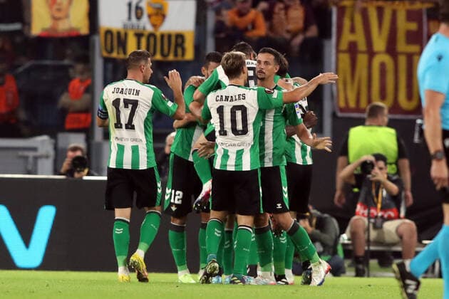 ROME, Italy - 06.10.2022: Guido Rodriguez (Betis) score the goal 1-1 and celebrates in the UEFA Europe League group C match between AS Roma and Real Betis Seville at the Olympic Stadium on October 10, 2022 in Rome, Italy.  Copyright: xMarcoxIacobuccix xipa-agency.netx xMarcoxIacobuccix 0