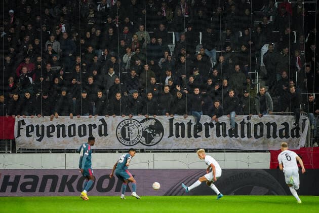 UEFA Europa League: FC Midtjylland v Feyenoord Herning - Supporters of Feyenoord during the match between FC Midtjylland v Feyenoord at MCH Arena on 6 October 2022 in Herning, Denmark. Copyright: xTomxBodex
