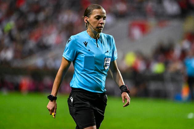 Referee Stephanie Frappart pictured during a match between the Portugese club SC Braga and Belgian soccer team Royale Union Saint-Gilloise, Thursday 06 October 2022 in Braga, Portugal, the third game out of six in the group stage of the UEFA Europa League competition. LAURIExDIEFFEMBACQ  x46401215x