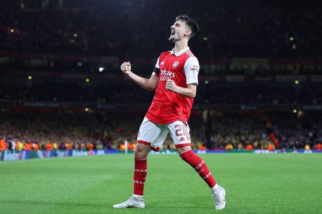 Mandatory Credit: Photo by Simon Dael Shutterstock (13442648ap) Fábio Vieira of Arsenal celebrates after scoring a goal (2-0) Arsenal v Bodo Glimt, UEFA Europa League, Group A, Football, Emirates Stadium, London, UK - 06 Oct 2022 EDITORIAL USE ONLY No use with unauthorised audio, video, data, fixture lists, club league logos or live services. Online in-match use limited to 120 images, no video emulation. No use in betting, games or single club league player publications. Arsenal v Bodo Glimt, UEFA Europa League, Group A, Football, Emirates Stadium, London, UK - 06 Oct 2022 EDITORIAL USE ONLY No use with unauthorised audio, video, data, fixture lists, club league logos or live services. Online in-match use limited to 120 images, no video emulation. No use in betting, games or single club league player publications. Copyright: xSimonxDael Shutterstockx 13442648ap