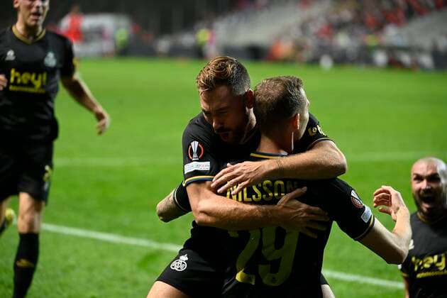 BRAGA, PORTUGAL - OCTOBER 06 : Gustav Nilsson celebrates after scoring during Uefa Europa league match between SC Braga and Union St-Gilloise on October 6, 2022 in Estadio Municipal de Braga Braga, Portugal, 6 10 2022 ( SC Braga v Union St-Gilloise : Uefa Europa league PhotoNews Panoramic 