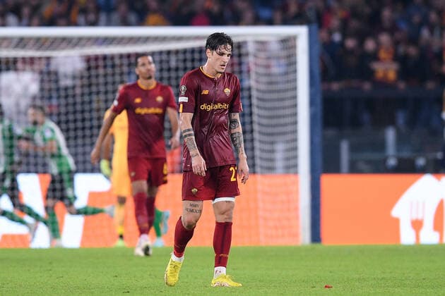 Nicolo Zaniolo of AS Roma looks dejected after Luiz Henrique of Real Betis scored second goal during the UEFA Europa League Group C stage match between AS Roma and Real Betis at Stadio Olimpico, Rome, Italy on 6 October 2022. Copyright: xGiuseppexMaffiax 33670059