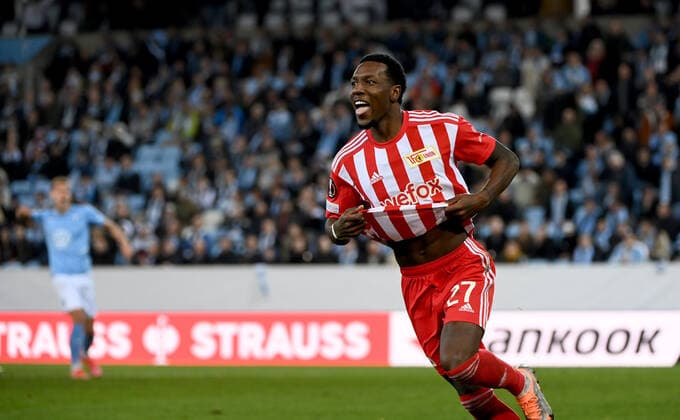 Football, men, season 2022 2023, Europa League, Malmö FF 1 FC Union Berlin group stage, group D, matchday 3 , Sheraldo Becker 1 FC Union , cheering after goal to 1 0, 06 10 2022, Copyright: xMatthiasxKochx
