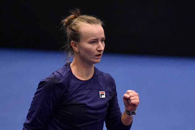 Barbora Krejcikova of Czech Republic reacts during the WTA, Tennis Damen Agel Open 2022 women s tennis tournament match against Alycia Parks of USA, on October 7, 2022, in Ostrava, Czech Republic. (CTKxPhoto JaroslavxOzana) CTKPhotoP2022100706320  JAO 05