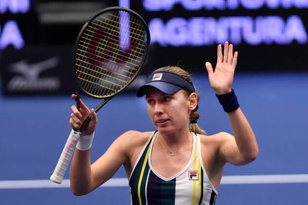 Ekaterina Alexandrova of Russia reacts during the WTA, Tennis Damen Agel Open 2022 women s tennis tournament match against Tereza Martincova of Czech Republic, on October 7, 2022, in Ostrava, Czech Republic. (CTKxPhoto JaroslavxOzana) CTKPhotoP2022100710138  JAO 75