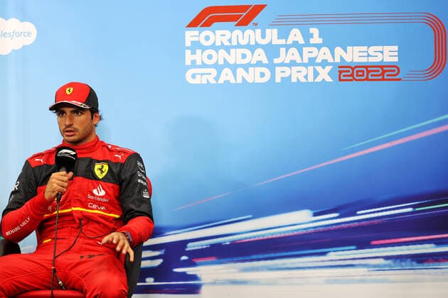 Carlos Sainz Jr (ESP), Ferrari, portrait in the post qualifying FIA press conference, PK, Pressekonferenz during the Formula 1 Honda Japense Grand Prix 2022, 18th round of the 2022 FIA Formula One World Championship, WM, Weltmeisterschaft from Octobre 7 to 9, 2022 on the Suzuka International Racing Course, in Suzuka, Mie Prefecture, Japan - F1 - JAPANESE GRAND PRIX 2022 DPPI Panoramic  JAPAN_PRESS_CONF_SATURDAY_56