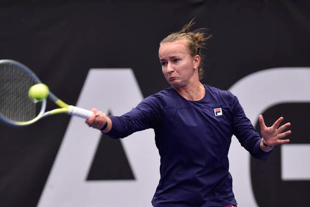Barbora Krejcikova of Czech Republic in action during the WTA, Tennis Damen Agel Open 2022 women s tennis tournament match against Elena Rybakina of Kazakhstan, on October 8, 2022, in Ostrava, Czech Republic. (CTKxPhoto JaroslavxOzana) CTKPhotoP2022100803485  JAO 01