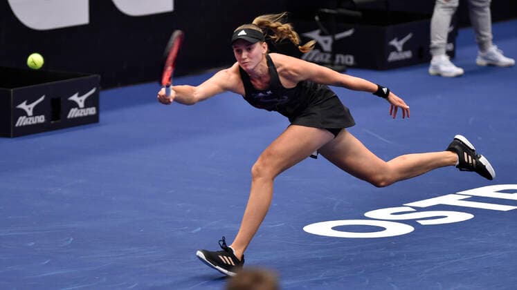 Elena Rybakina of Kazakhstan in action during the WTA, Tennis Damen Agel Open 2022 women s tennis tournament match against Barbora Krejcikova of Czech Republic, on October 8, 2022, in Ostrava, Czech Republic. (CTKxPhoto JaroslavxOzana) CTKPhotoP2022100803753  JAO 11