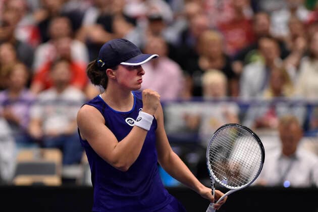 Iga Swiatek of Poland reacts during the WTA, Tennis Damen Agel Open 2022 women s tennis tournament match against Ekaterina Alexandrova of Russia, on October 8, 2022, in Ostrava, Czech Republic. (CTKxPhoto JaroslavxOzana) CTKPhotoP2022100804690  JAO 28