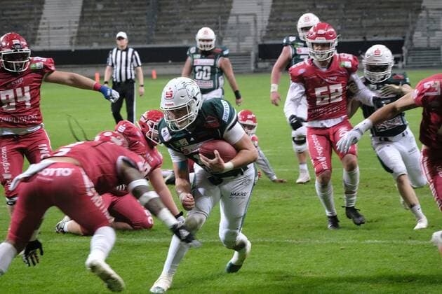 08 10 2022 xkhx Frankfurt am Main, Deutsche Bank Park, German Football League GFL Erima German Bowl XLIII Final Potsdam Royals Schwäbisch Hall Unicorns Hennessey Reilly 11, Schwäbisch Hall Unicorns
