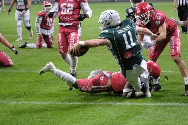 08 10 2022 xkhx Frankfurt am Main, Deutsche Bank Park, German Football League GFL Erima German Bowl XLIII Final Potsdam Royals Schwäbisch Hall Unicorns Hennessey Reilly 11, Schwäbisch Hall Unicorns