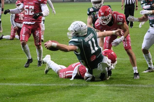 08 10 2022 xkhx Frankfurt am Main, Deutsche Bank Park, German Football League GFL Erima German Bowl XLIII Final Potsdam Royals Schwäbisch Hall Unicorns Hennessey Reilly 11, Schwäbisch Hall Unicorns