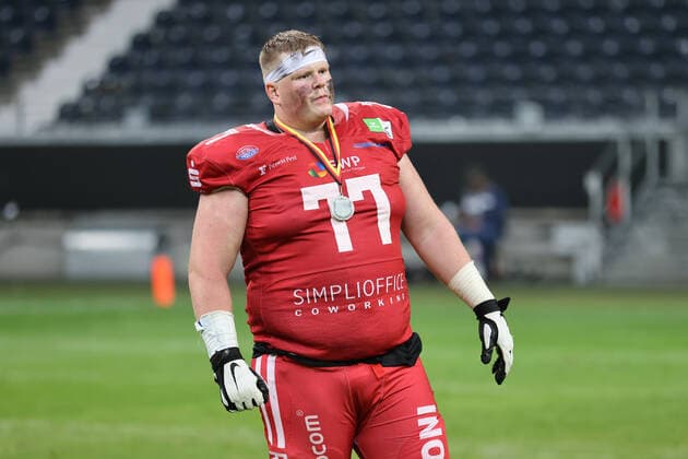 Potsdam Royals Schwäbisch Hall Unicorns, German Bowl XLIII Great disappointment after the defeat at the Royals, here Stefan Stefansson Royals, 77 Final of the erima GFL between the Potsdam Royals and the Schwäbisch Hall Unicorns on 8 October 2022 at Deutsche Bank Park in Frankfurt am Main , Frankfurt am Main Hesse Germany Deutsche Bank Park