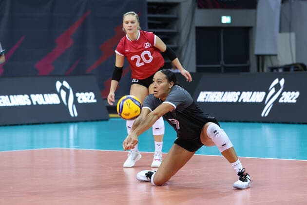 LODZ 08.10.2022 MISTRZOSTWA SWIATA W SIATKOWCE KOBIET FAZA 2 GRUPOWA GRUPA F: DOMINIKANA - KANADA --- FIVB VOLLEYBALL WOMENS World Championship, WM, Weltmeisterschaft 2022 GROUP F MATCH: DOMINICAN REPUBLIC - CANADA ARIELLE PALERMO ALEXA GRAY FOT. ANNA KLEPACZKO FOTOPYK NEWSPIX.PL --- Newspix.pl POLAND OUT!  221008LUM206