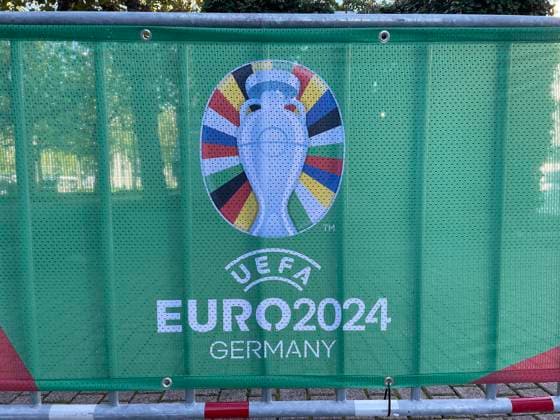 Logo of the EM2024 at the barriers during the draw of the qualifying groups for the European Championship 2024 in the Festhalle Frankfurt 09 10 2022 EURO2024 Qualifying Draw EM 2024 Draw of the qualifying groups, Festhalle Frankfurt