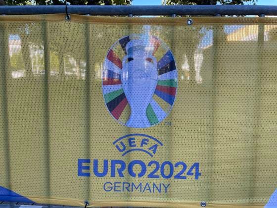 Logo of the EM2024 at the barriers during the draw of the qualifying groups for the European Championship 2024 in the Festhalle Frankfurt 09 10 2022 EURO2024 Qualifying Draw EM 2024 Draw of the qualifying groups, Festhalle Frankfurt