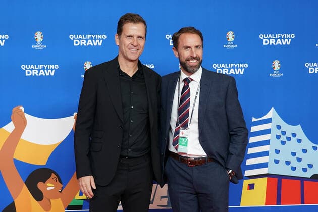 Manager of the national team Oliver Bierhoff Germany Germany , coach Gareth Southgate England Draw of the qualifying groups for the European Championship 2024 in Frankfurt Festhalle 09 10 2022 EURO2024 Qualifying Draw EM 2024 Draw of the qualifying groups, Festhalle Frankfurt