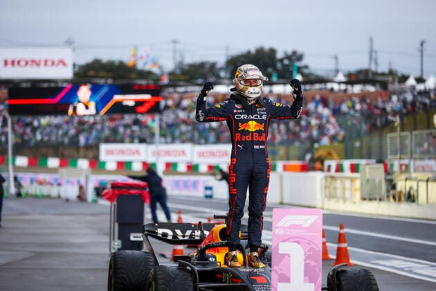 1 Max Verstappen NLD, Oracle Red Bull Racing celebrates becoming the 2022 Drivers World Champion, F1 Grand Prix of Japan at Suzuka International Racing Course on October 9, 2022 in Suzuka, Japan Photo by HOCH ZWEI Suzuka Japan