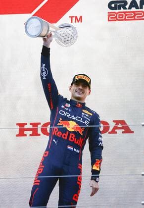 F1 Japanese GP Red Bull s Max Verstappen celebrates with the trophy after winning the Formula One Japanese Grand Prix on Oct. 9, 2022, at Suzuka Circuit in Suzuka, Mie Prefecture.  A14AA0001344489P 
