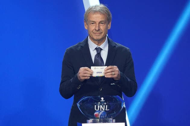 Jürgen Klinsmann Germany draws Spain at the UEFA Nations League draw for the qualifying groups for the 2024 European Championship at the Festhalle Frankfurt 09 10 2022 EURO2024 Qualifying Draw EM 2024 draw for the qualifying groups, Festhalle Frankfurt