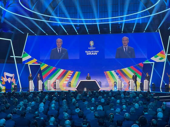 Fully occupied hall at the draw of the qualifying groups for the European Championship 2024 in the Frankfurt Festhalle Frankfurt 09 10 2022 EURO2024 Qualifying Draw EM 2024 Draw of the qualifying groups, Festhalle Frankfurt