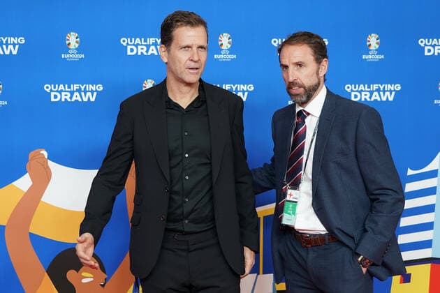 Coach Gareth Southgate England and manager of the national team Oliver Bierhoff Germany Germany at the draw of the qualifying groups for the European Championship 2024 in Frankfurt Festhalle 09 10 2022 EURO2024 Qualifying Draw EM 2024 Draw of the qualifying groups, Festhalle Frankfurt