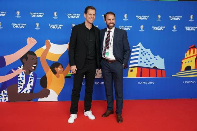 Coach Gareth Southgate England and manager of the national team Oliver Bierhoff Germany Germany at the draw of the qualifying groups for the European Championship 2024 in Frankfurt Festhalle 09 10 2022 EURO2024 Qualifying Draw EM 2024 Draw of the qualifying groups, Festhalle Frankfurt