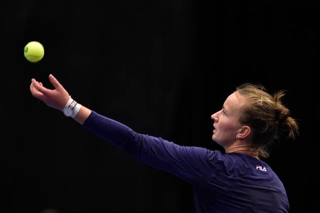 Barbora Krejcikova of Czech Republic in action during the WTA, Tennis Damen Agel Open 2022 women s tennis tournament final match against Iga Swiatek of Poland, on October 9, 2022, in Ostrava, Czech Republic. (CTKxPhoto JaroslavxOzana) CTKPhotoP2022100904239  JAO 06