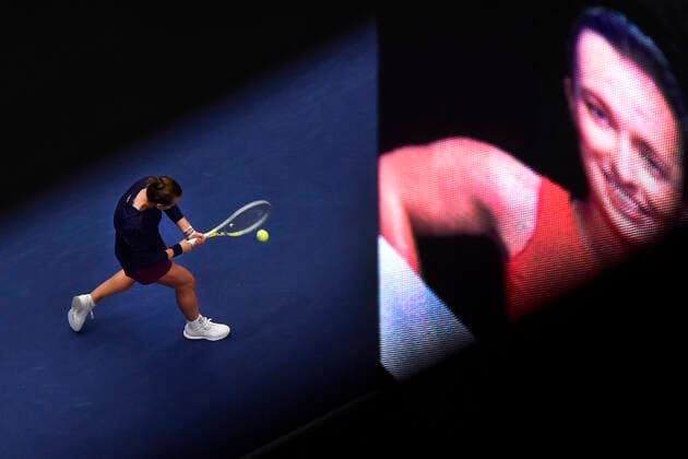 Barbora Krejcikova of Czech Republic in action during the WTA, Tennis Damen Agel Open 2022 women s tennis tournament final match against Iga Swiatek of Poland, on October 9, 2022, in Ostrava, Czech Republic. (CTKxPhoto JaroslavxOzana) CTKPhotoP2022100904345  JAO 09