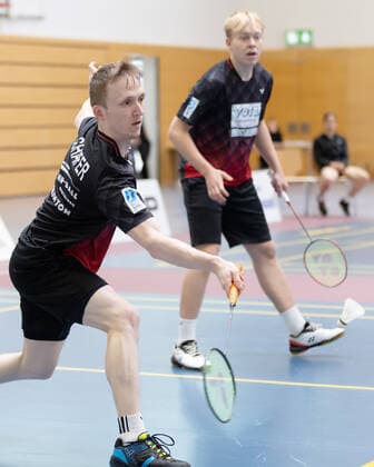 SV Fun Ball Dortelweil TV Refrath, Badminton Bundesliga Kai Schäfer SV Fun Ball Dortelweil with his doubles partner Christian Faust Kjaer SV Fun Ball Dortelweil Badminton Bundesliga match between SV Fun Ball Dortelweil and TV Refrath on 9 October 2022 in Bad Vilbel Dortelweil , Bad Vilbel Hesse Germany Sports Hall of the European School Rhein Main