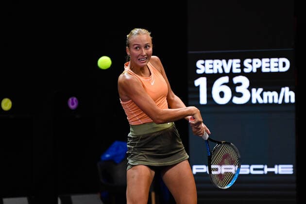 Transylvania Open: WTA, Tennis Damen 250 Tennis Damen Tournament in Cluj-Napoca, BT Arena, 8-16 October 2022 Anastasia POTAPOVA in action during her match against Ann Li , during WTA 250 Transylvania Open, held in BT Arena, Cluj Napoca 8-16 October 2022 Medias Sibiu Copyright: xANCAxTEPEIx