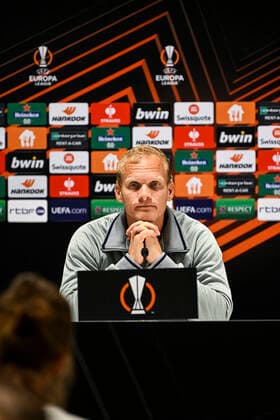 Union s head coach Karel Geraerts pictured during a press conference, PK, Pressekonferenz of Belgian soccer team Royale Union Saint-Gilloise, Wednesday 12 October 2022 in Leuven, in preparation of tomorrow s game against Portuguese Braga SC on the fourth day of the Uefa Europa League group stage. TOMxGOYVAERTS  x46927828x