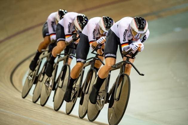 Germany Team Team Pursuit UCI Track World Championships 2022 France GER Germany, REINHARDT Theo, BUCK GRAMCKO Tobias, HEINRICH Nicolas, ROHDE Leon Germany Team Track Cycling Mens Four Team Pursuit Team pursuit qualifying Qualification for the Mens Team Pursuit on 12 October 2022 UCI Track World Championships 2022 Track Cycling World Championships at the Velodrome National in Saint Quentin en Yvelines Montigny le Bretonneux France The 122 UCI Track World Championships 2022 will take place from 12 to 16 October 2022