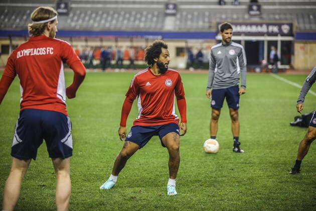 Marcelo of Olympiacos Piraeus during the training session ahead of the UEFA Europa League Group G match between Qarabag FK and Olympiacos at Tofig Bahramov Stadium on October 12, 2022, in Baku, Azerbaijan. Copyright: xx olyp_training-32