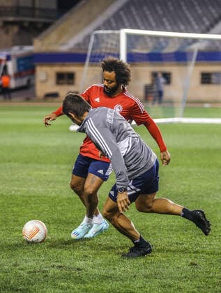 Marcelo of Olympiacos Piraeus during the training session ahead of the UEFA Europa League Group G match between Qarabag FK and Olympiacos at Tofig Bahramov Stadium on October 12, 2022, in Baku, Azerbaijan. Copyright: xx olyp_training-37