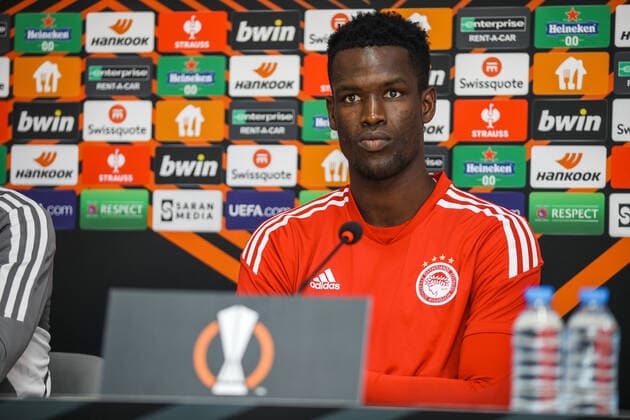 Ousseynou Ba of Olympiacos Olympiakos Piraeus speech during the press conference, PK, Pressekonferenz ahead of the UEFA Europa League Group G match between Qarabag FK and Olympiacos at Tofig Bahramov Stadium on October 12, 2022, in Baku, Azerbaijan. Copyright: xx olyp_training-4