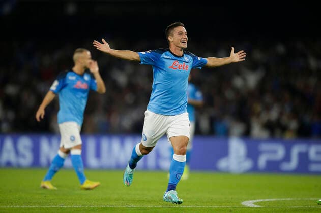 CL Group A football match SSC Napoli vs Ajax SSC Napoli s Italian forward Giacomo Raspadori celebrates after scoring a goal During the Champions League Group A football match between SSC Napoli and Ajax at Diego Armando Maradona stadium in Naples, southern Italy, on September 12, 2022. Balasco_CL_NAPOLI_AJAX_0042 Copyright: xAntonioxBalascox