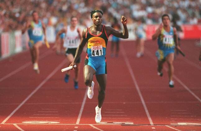 Carl Lewis of USA in the the 4X100 metre Relay race at the DN Galan Grand Prix in Stockholm 07 July. Lewis team, the Santa Monica Track Club, won at 38.31 seconds. ( Photo OLA TORKELSSON COPYRIGHT SCANPIX SWEDEN CODE 1028 STOCKHOLM SVERIGE Friidrott x1028x *** Carl Lewis of USA in the the 4X100 meter Relay race at the DN Galan Grand Prix in Stockholm 07 July Lewis team, the Santa Monica Track Club, won at 38 31 seconds Photo OLA TORKELSSON COPYRIGHT SCANPIX SWEDEN CODE 1028 STOCKHOLM SWEDEN Athletics x1028x  Copyright: xOlaxTorkelssonx DN-GALAN 1997 LEWIS