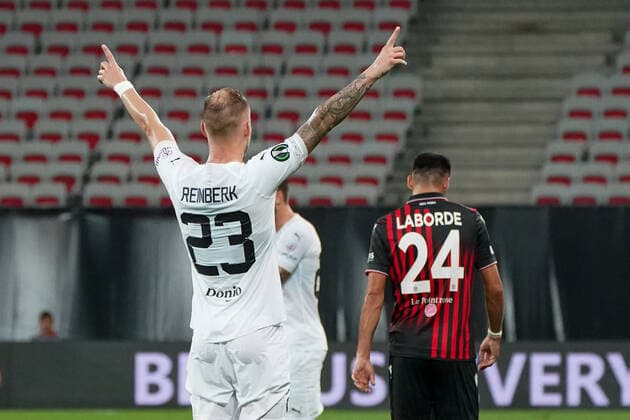 Fin de match - joie - Petr Reinberk (Slovacko) FOOTBALL : OGC Nice vs Slovacko - europa conference league - Phase de groupe - Nice - 13 10 2022 NorbertScanella Panoramic 