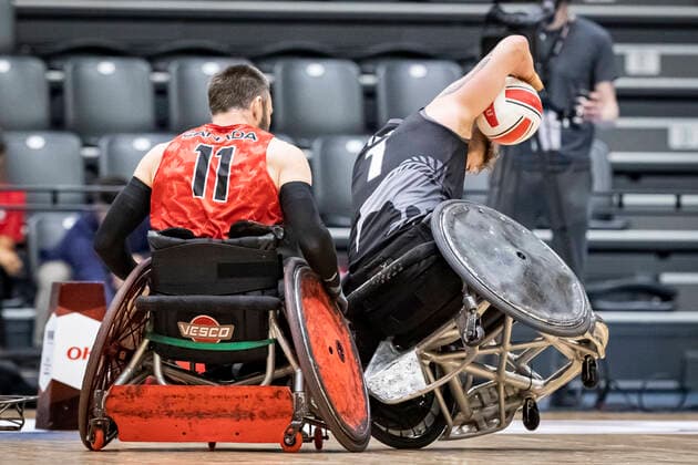 Canada vs New Zealand, 2022 Wheelchair Rugby World Championship, Vejle 15 10 22 Fabien Lavoie no 11, Team Canada , Cameron Leslie no 01, Team New Zealand Copyright: xBEAUTIFULxSPORTS MarioxM.xKobergx