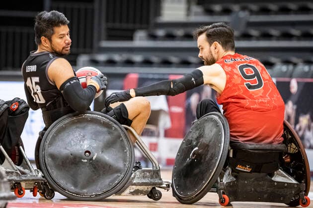 Canada vs New Zealand, 2022 Wheelchair Rugby World Championship, Vejle 15 10 22 Tainafi Lefono no 15, Team New Zealand , Cody Caldwell no 09, Team Canada Copyright: xBEAUTIFULxSPORTS MarioxM.xKobergx