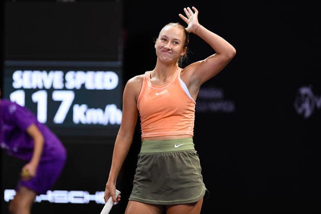 Transylvania Open: WTA, Tennis Damen 250 Tennis Damen Tournament in Cluj-Napoca, BT Arena, 8-16 October 2022 Anastasia Potapova in action during her match against Anna Blinkova , during WTA 250 Transylvania Open, held in BT Arena, Cluj Napoca 8-16 October 2022 Cluj-Napoca Cluj Copyright: xANCAxTEPEIx