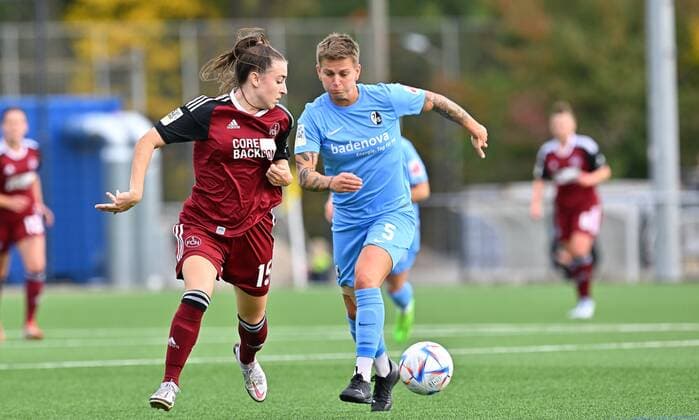 16 10 2022 Football Season 2022 2023 2 Women Football 2 Bundesliga 5 Matchday 1 FC Nürnberg FCN Club SC Freiburg II Rebekka Salfelder 15, 1 FC Nürnberg FCN Jobina Lahr 5, SC Freiburg II