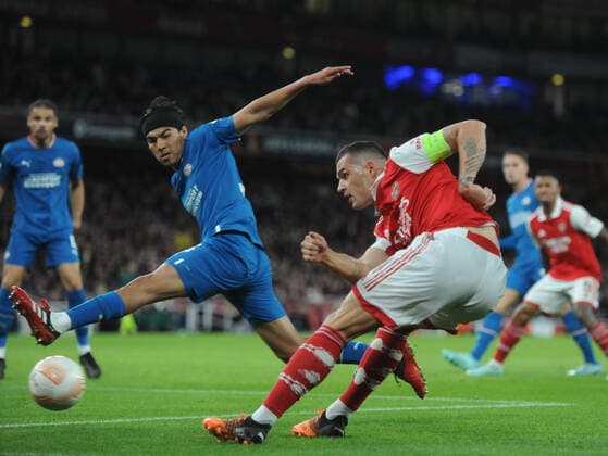 Football - 2022 2023 UEFA Europa League - Group A - Round Two - Arsenal vs PSV Eindhoven - Emirates Stadium - Thursday 20th October 2022 Granit Xhaka of Arsenal 